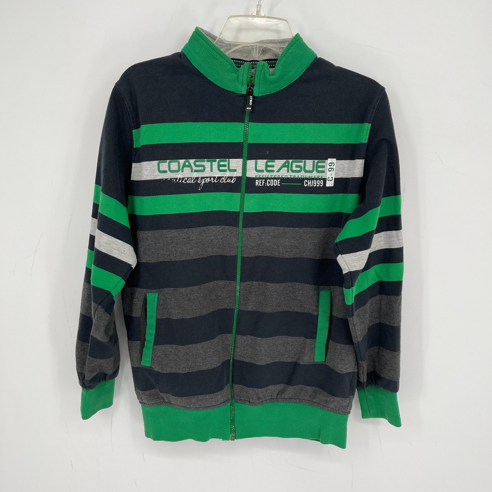 Chilly Jeans Company Men's Green Striped Coastel League Zip Up Jacket Size XL